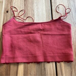 Gilly Hicks Red Ribbed Lace Back Crop Cami Top Size M